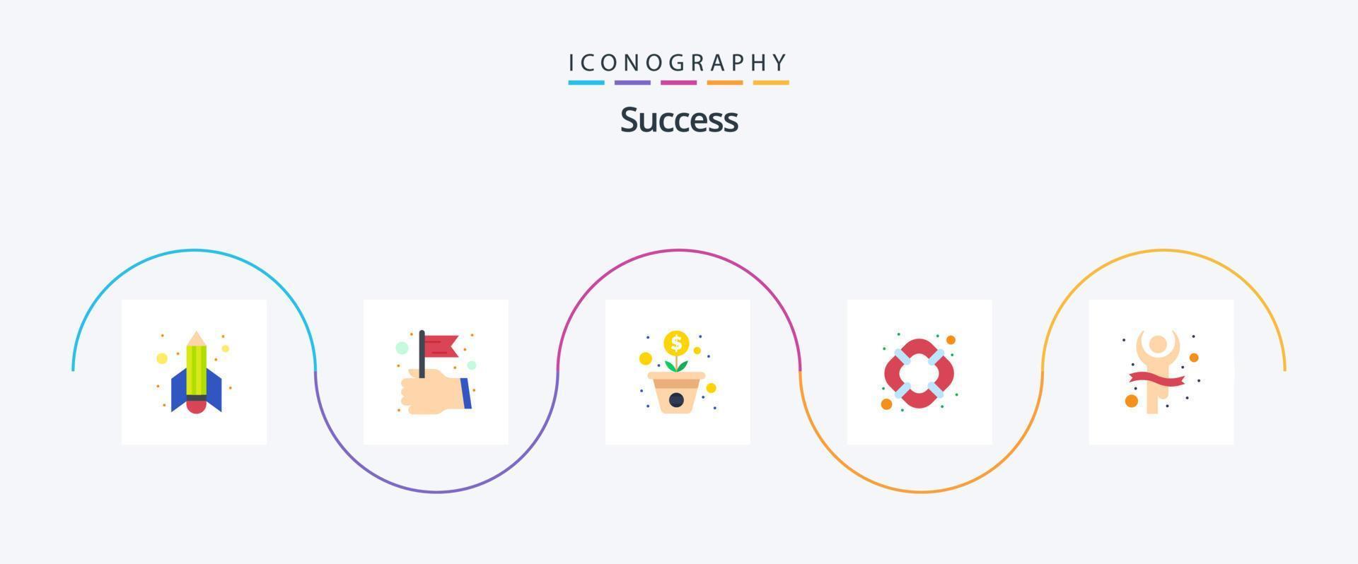 paquete de íconos planos de éxito 5 que incluye al ganador. premio. crecimiento. apoyo. ayudar vector