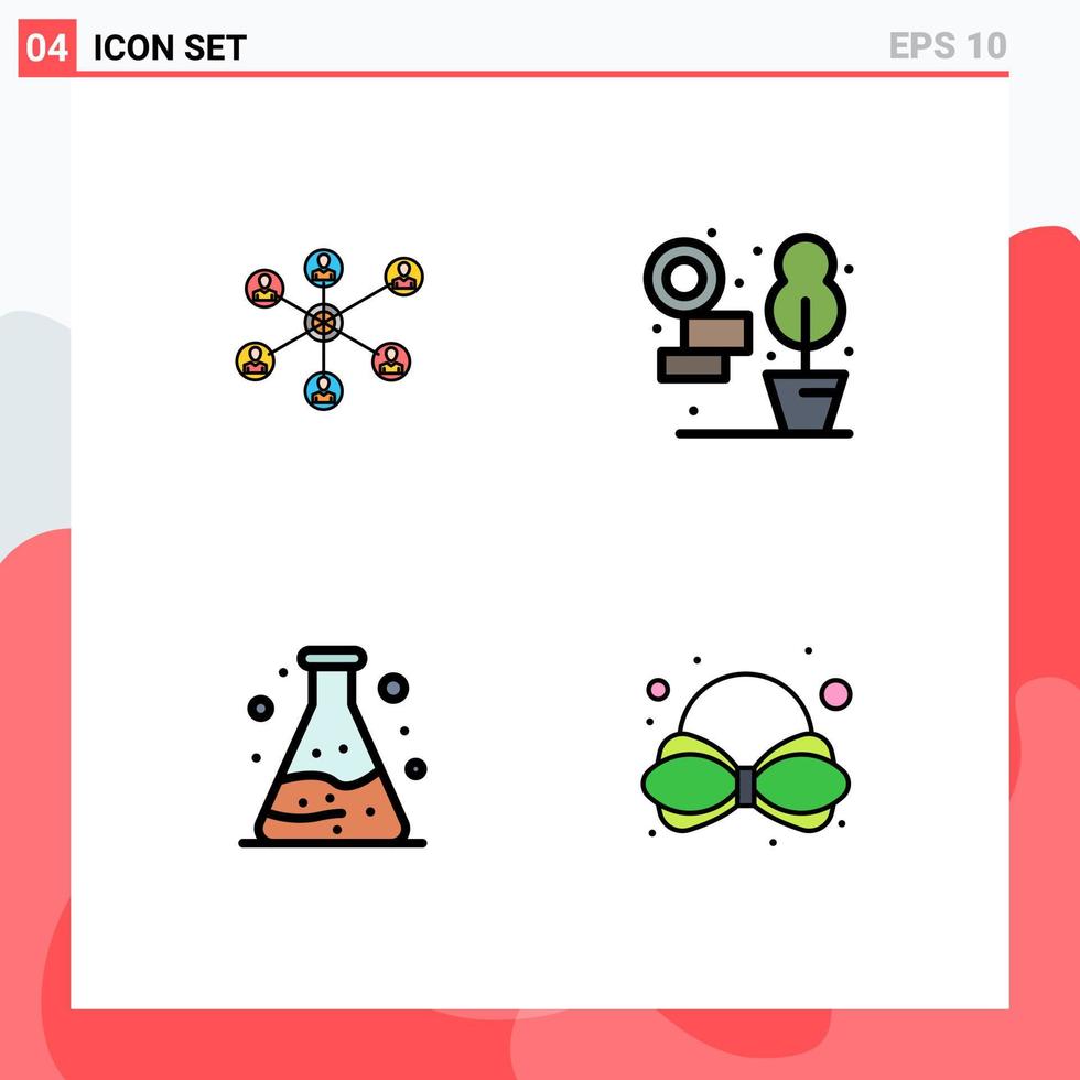 4 Universal Filledline Flat Colors Set for Web and Mobile Applications wlan waste group plant carnival Editable Vector Design Elements