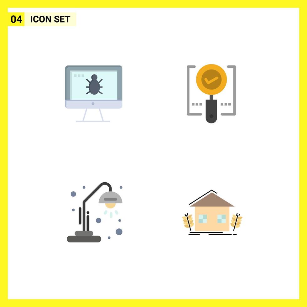Set of 4 Vector Flat Icons on Grid for monitor school security magnifier light Editable Vector Design Elements