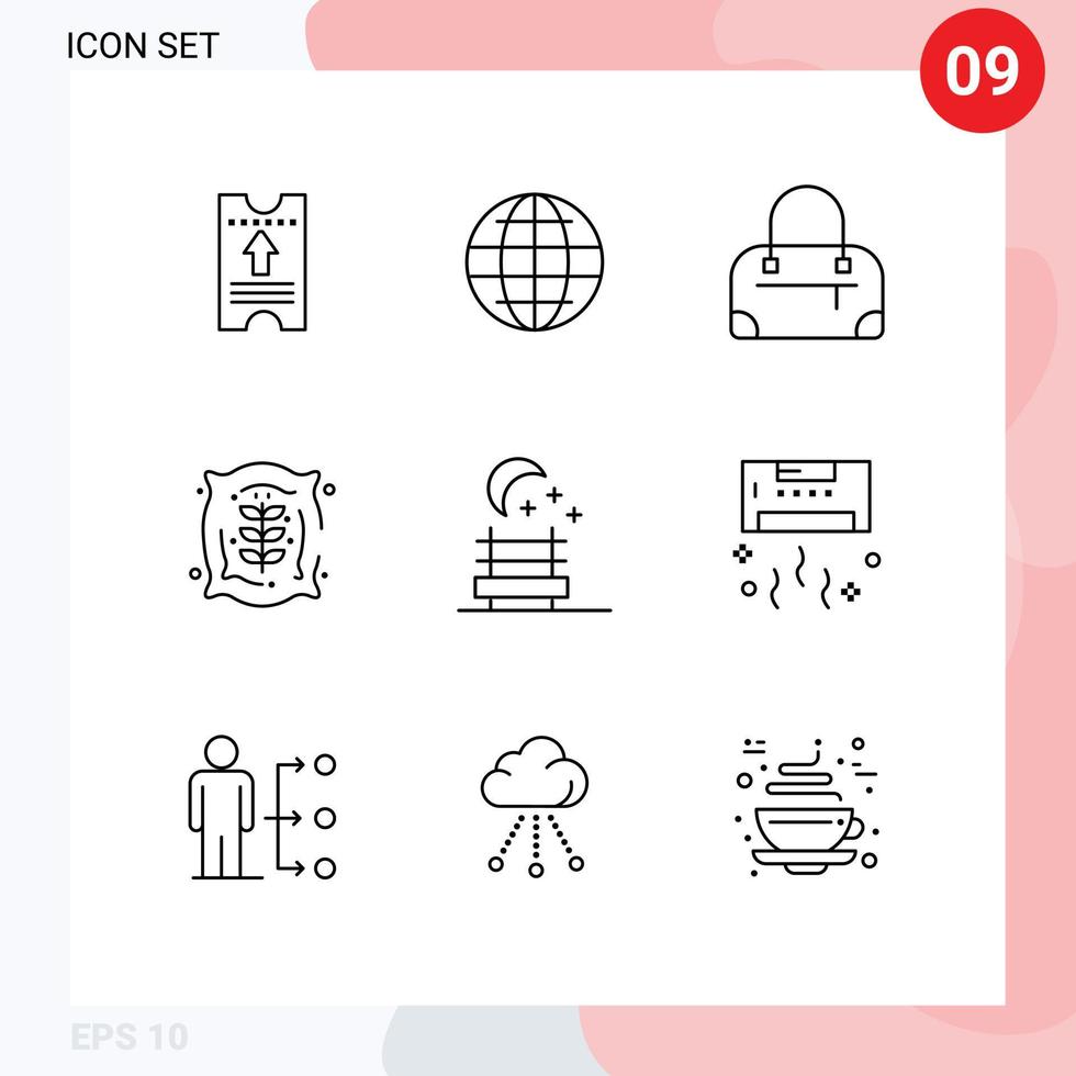 9 Universal Outline Signs Symbols of conditioner night seat bag nature corn Editable Vector Design Elements