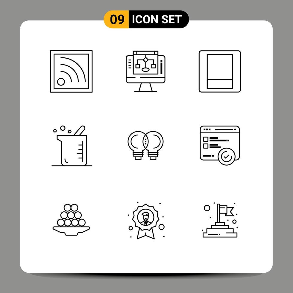 Set of 9 Commercial Outlines pack for thinking innovation switch idea biology Editable Vector Design Elements