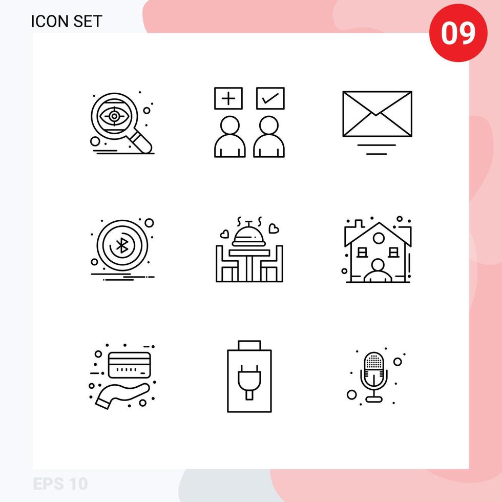 9 Universal Outline Signs Symbols of wedding dinner correct notification alert Editable Vector Design Elements