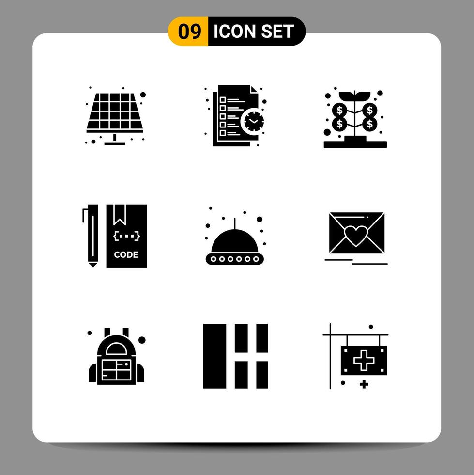 9 Solid Glyph concept for Websites Mobile and Apps astronomy development fund develop code Editable Vector Design Elements