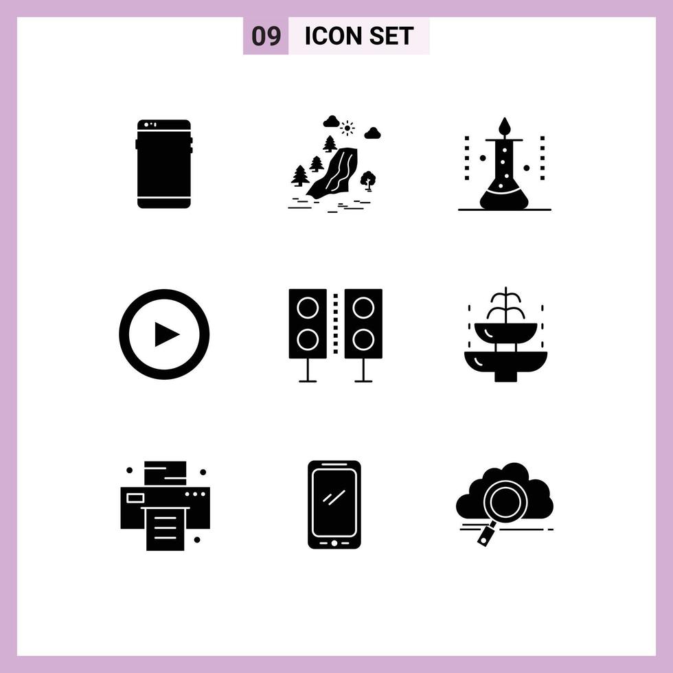 9 Thematic Vector Solid Glyphs and Editable Symbols of set basic clouds science lab science Editable Vector Design Elements
