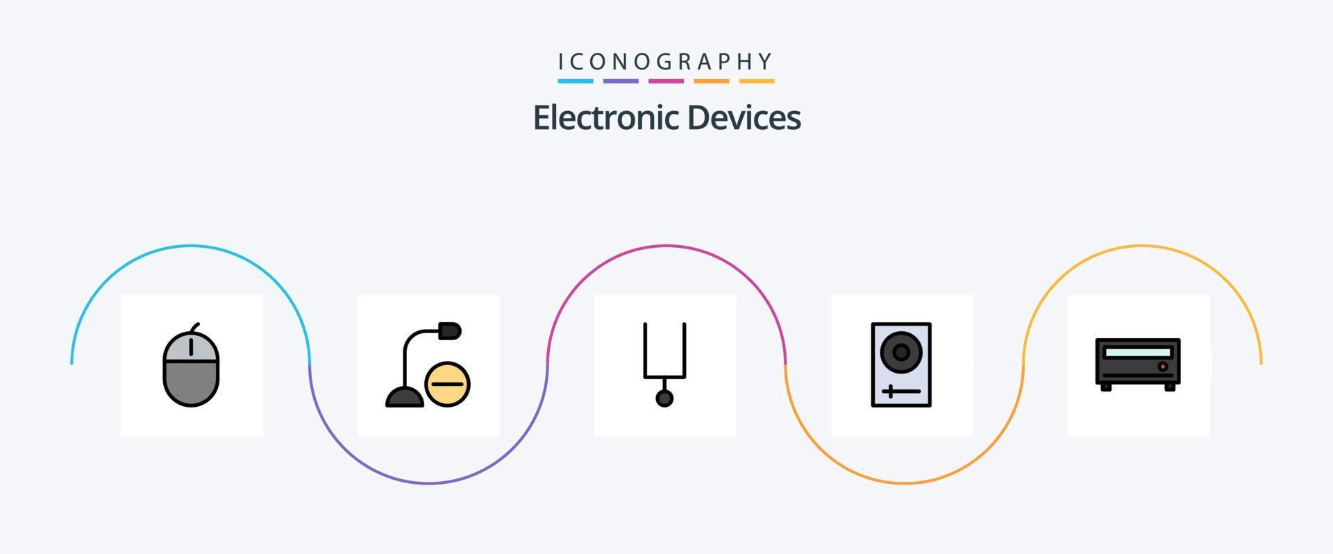 Devices Line Filled Flat 5 Icon Pack Including mixer. dj. hardware. devices. tuning fork vector