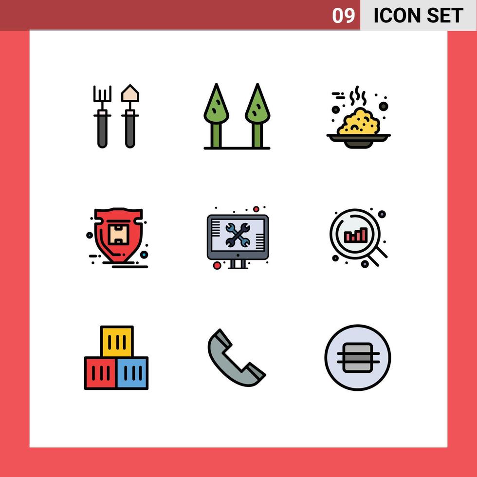 9 Universal Filledline Flat Colors Set for Web and Mobile Applications support repair food parcel protection Editable Vector Design Elements