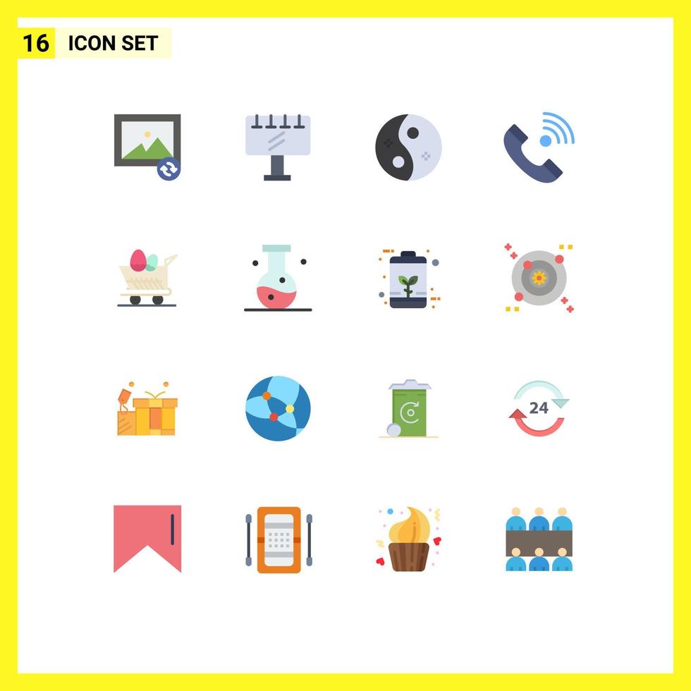 16 Universal Flat Color Signs Symbols of cart incoming salon contact us call Editable Pack of Creative Vector Design Elements