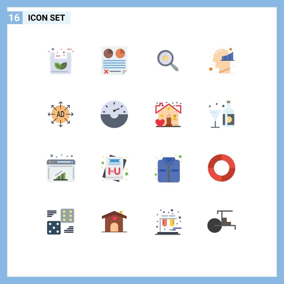 Universal Icon Symbols Group of 16 Modern Flat Colors of advertising mind report human griddle Editable Pack of Creative Vector Design Elements