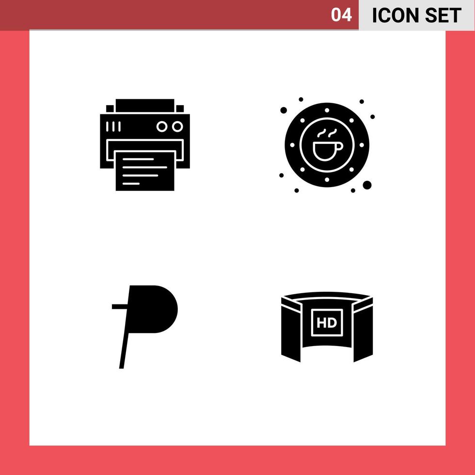 Pictogram Set of 4 Simple Solid Glyphs of printer potcoin education coffee crypto Editable Vector Design Elements