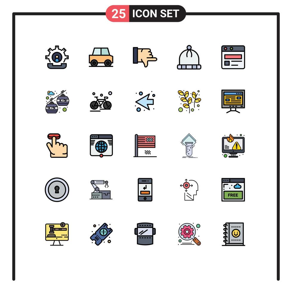 conjunto moderno de 25 colores planos y símbolos de línea rellena, como vehículos comerciales de páginas web, elementos de diseño vectorial editables vector