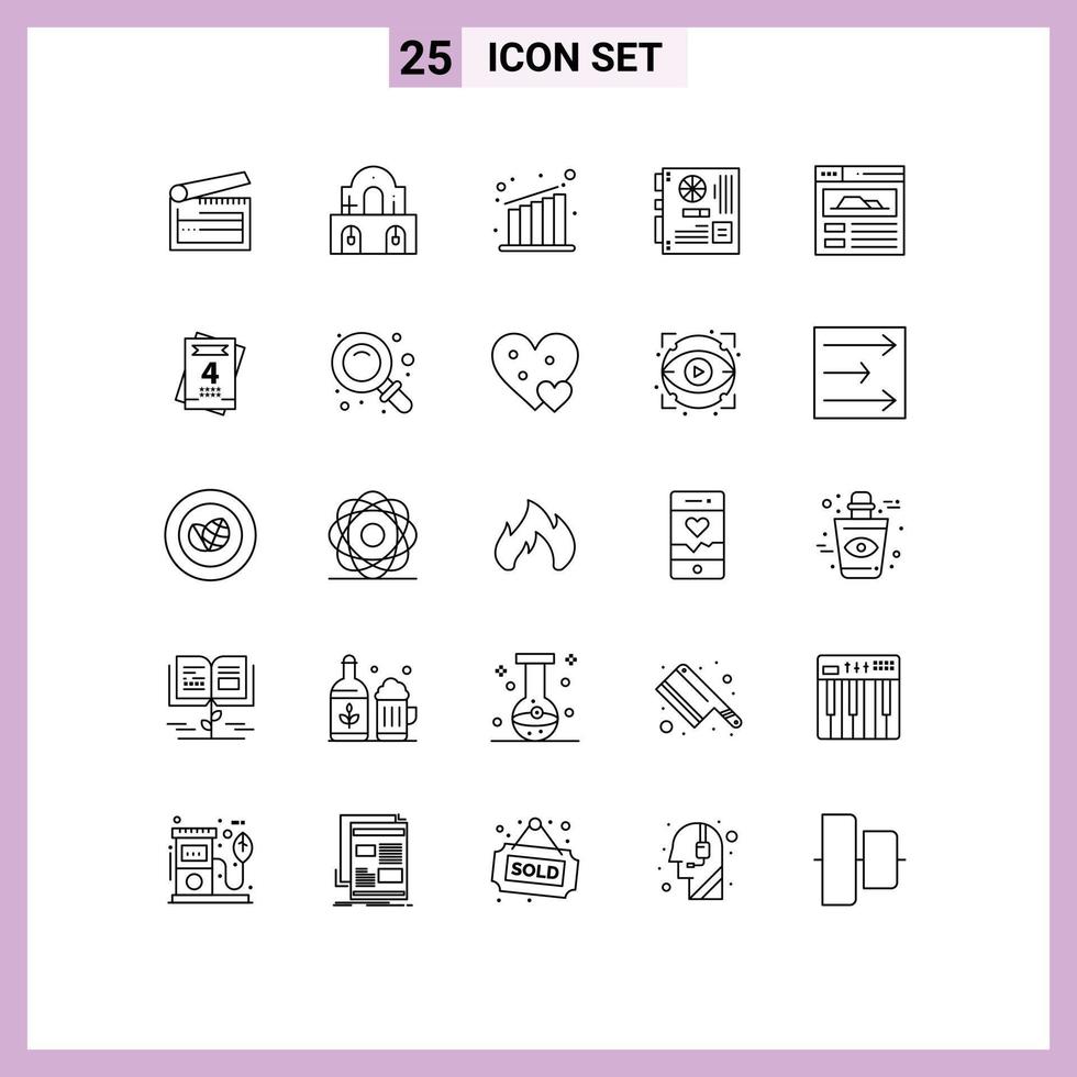 25 User Interface Line Pack of modern Signs and Symbols of site mother easter mainboard computer Editable Vector Design Elements