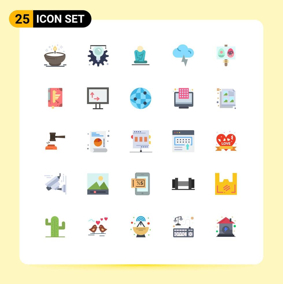 Mobile Interface Flat Color Set of 25 Pictograms of eggs weather process lightning yoga Editable Vector Design Elements