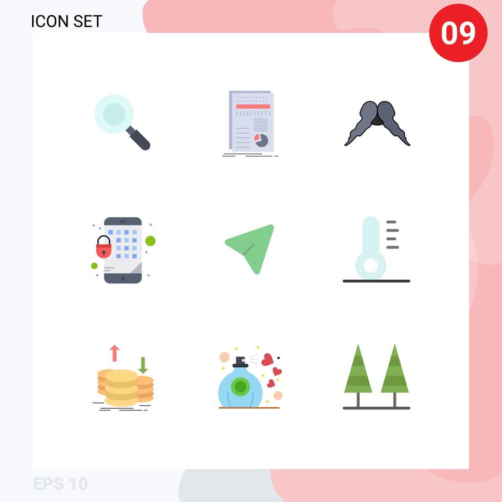 Set of 9 Modern UI Icons Symbols Signs for pin mobile moustache lock men Editable Vector Design Elements