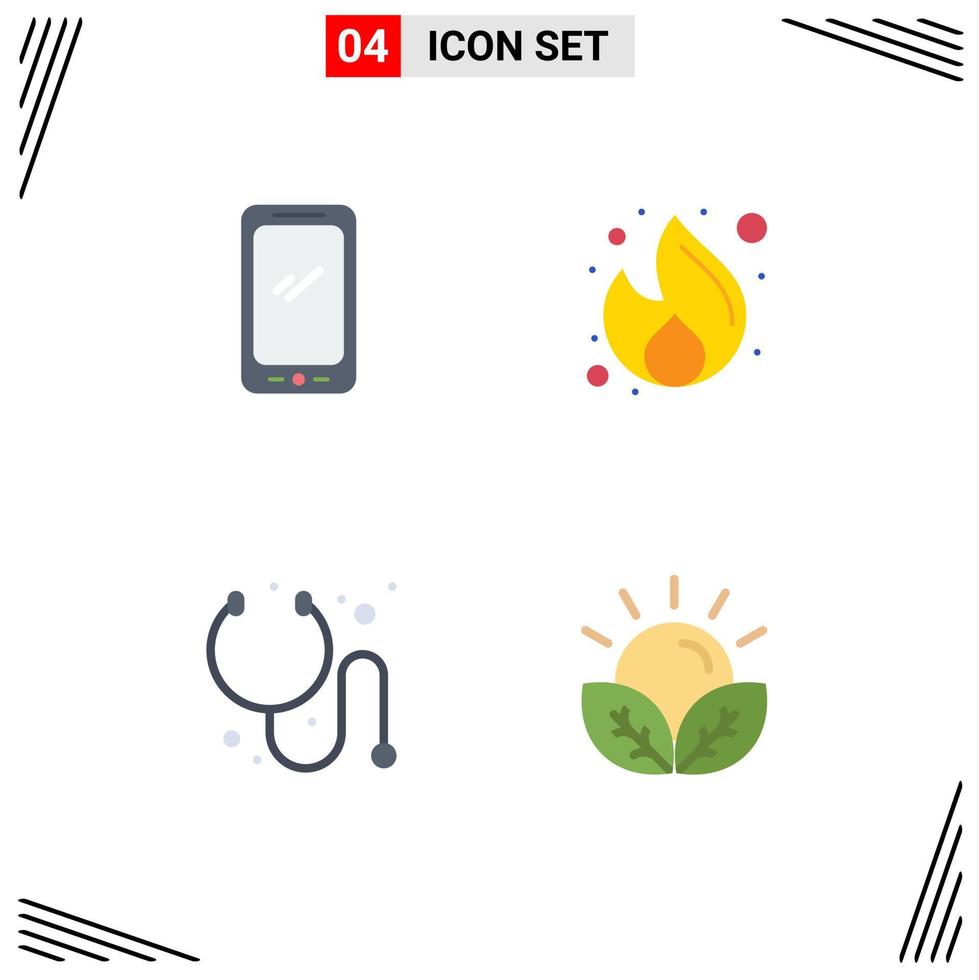 Set of 4 Vector Flat Icons on Grid for phone seo android fire medical Editable Vector Design Elements