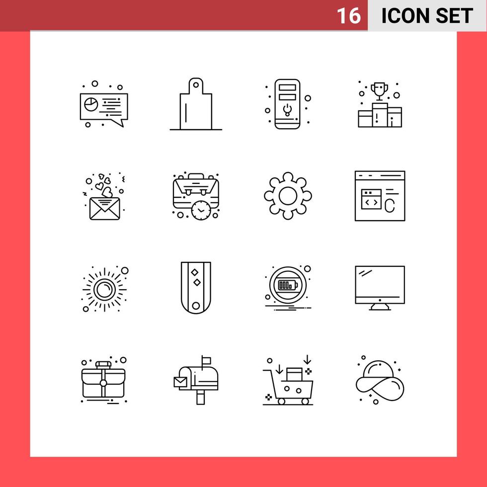 16 Universal Outlines Set for Web and Mobile Applications bag love award heart number Editable Vector Design Elements