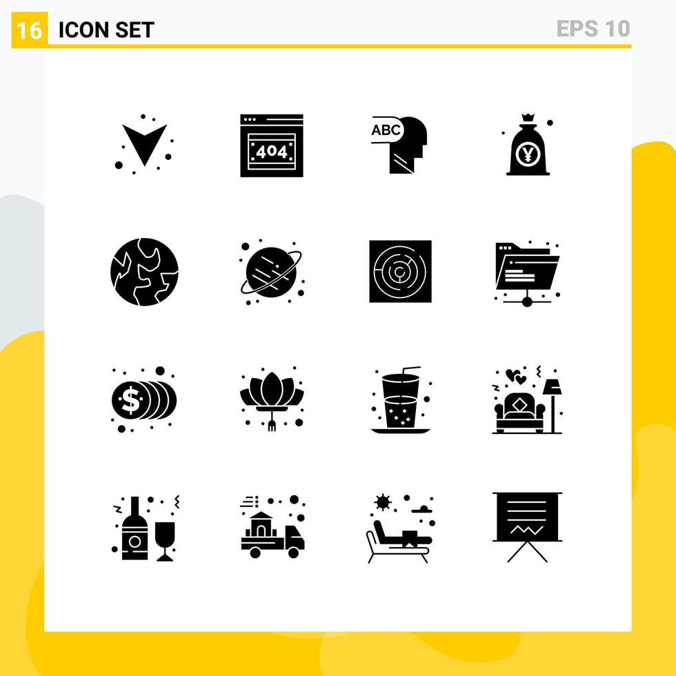 Set of 16 Modern UI Icons Symbols Signs for saturn world yen planet bag Editable Vector Design Elements