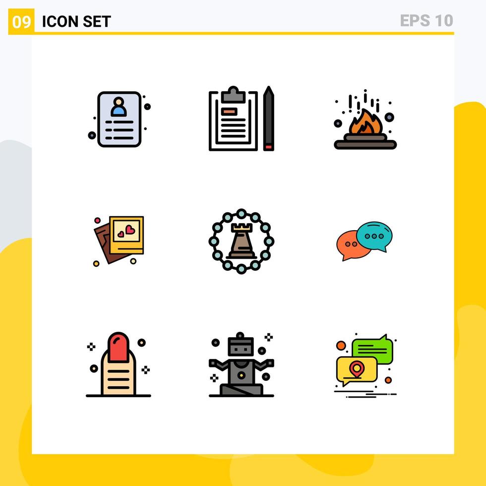 Pictogram Set of 9 Simple Filledline Flat Colors of castle heart chemical love science Editable Vector Design Elements