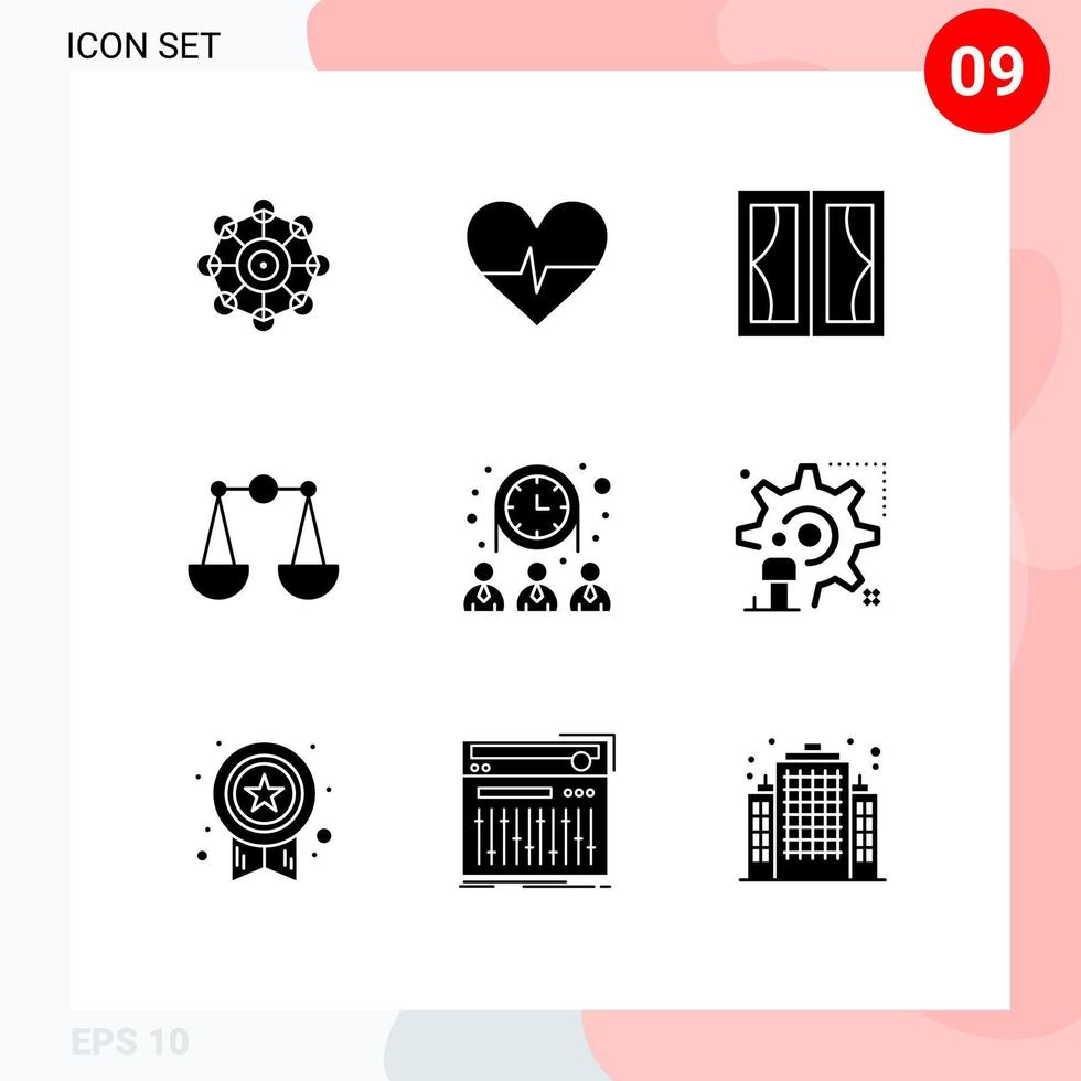 Stock Vector Icon Pack of 9 Line Signs and Symbols for team group frame scales balance Editable Vector Design Elements