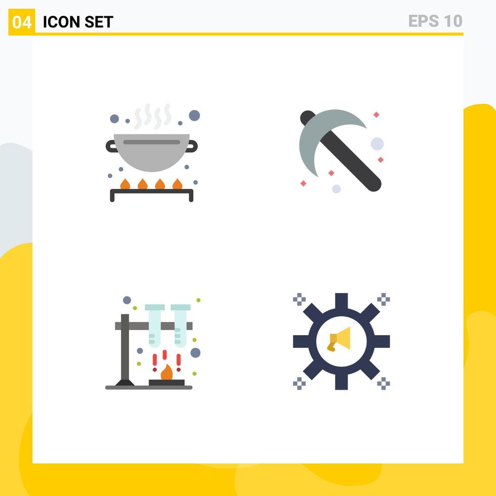 Pack of 4 Modern Flat Icons Signs and Symbols for Web Print Media such as cook science pan spade advertising Editable Vector Design Elements