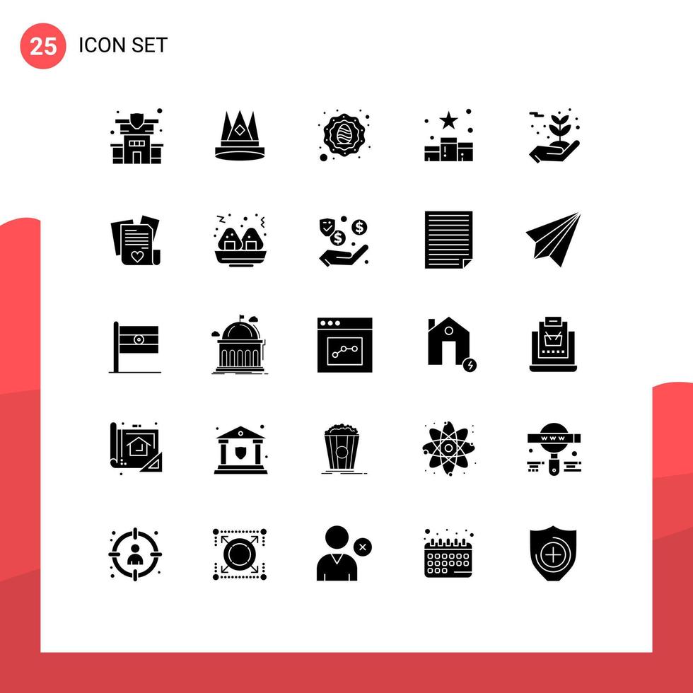 Pack of 25 Modern Solid Glyphs Signs and Symbols for Web Print Media such as social rating achievement position egg Editable Vector Design Elements
