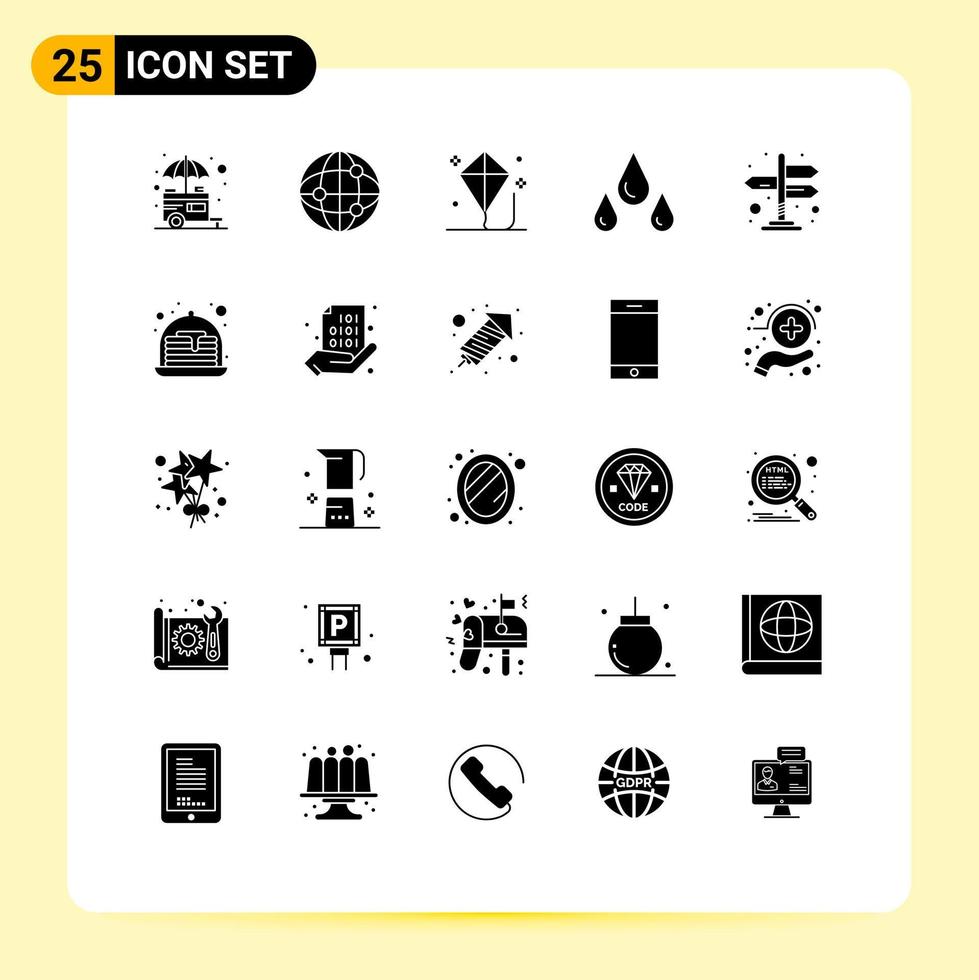 25 Universal Solid Glyph Signs Symbols of navigation wet child weather summer Editable Vector Design Elements