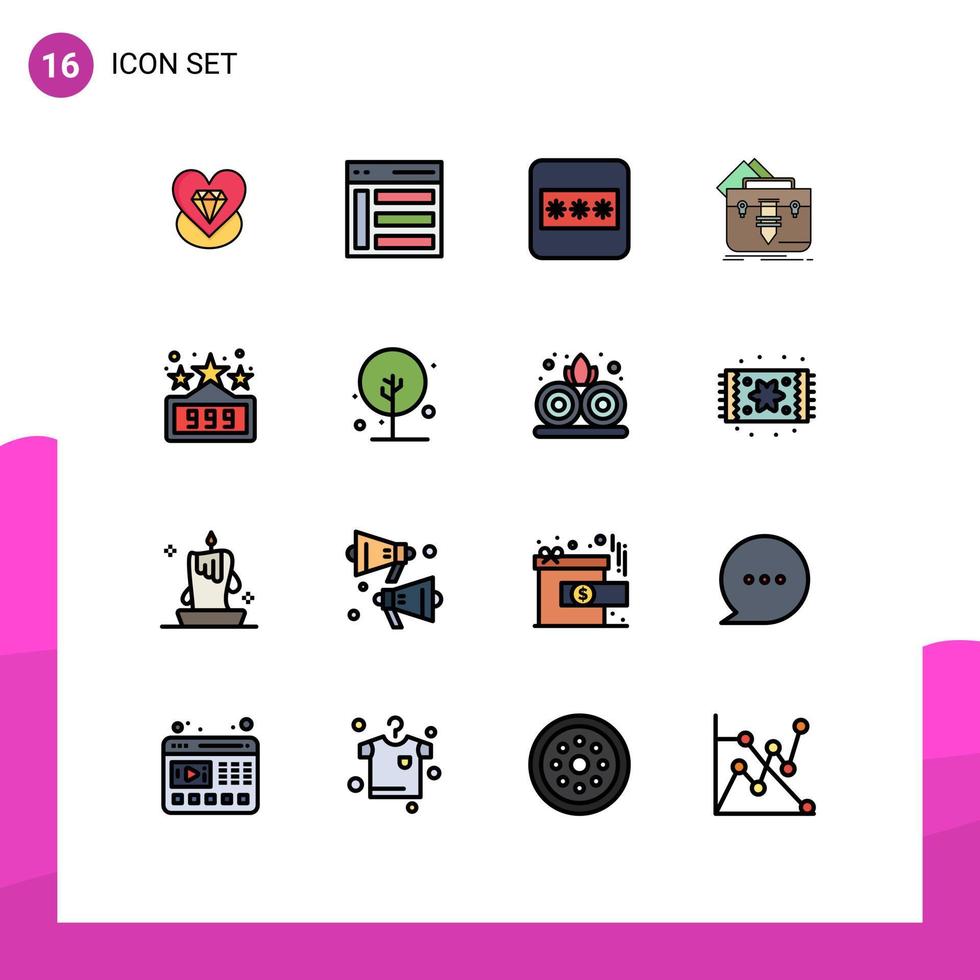 Group of 16 Modern Flat Color Filled Lines Set for high score folder user file portfolio Editable Creative Vector Design Elements