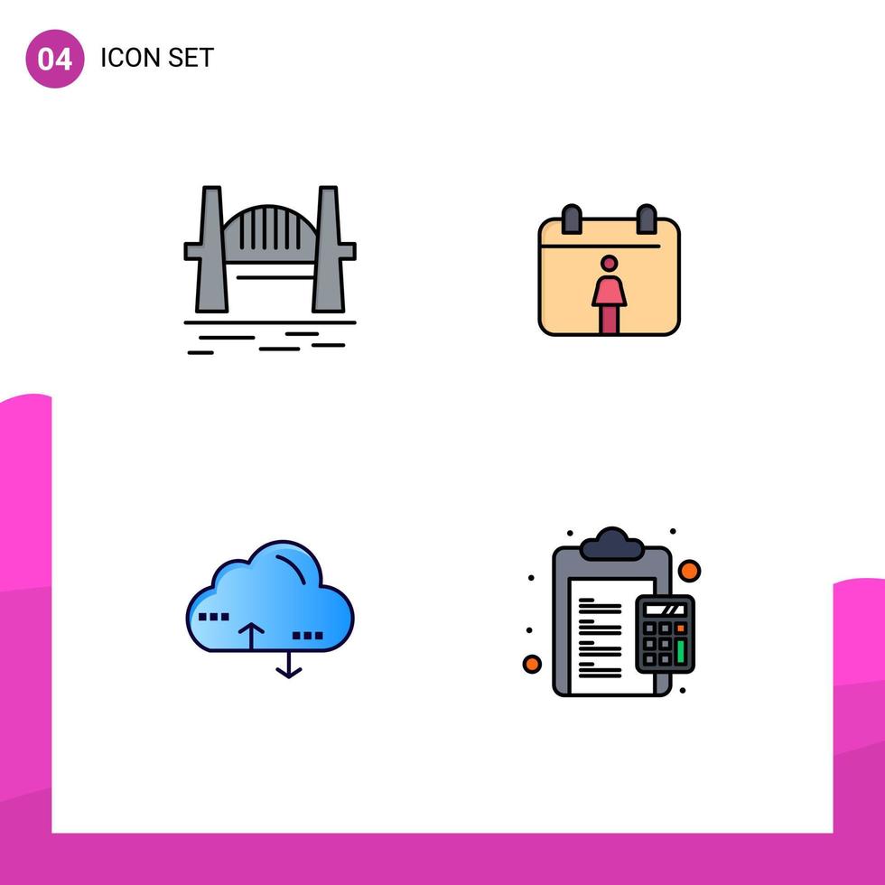 Group of 4 Modern Filledline Flat Colors Set for australia link harbour female calculate Editable Vector Design Elements
