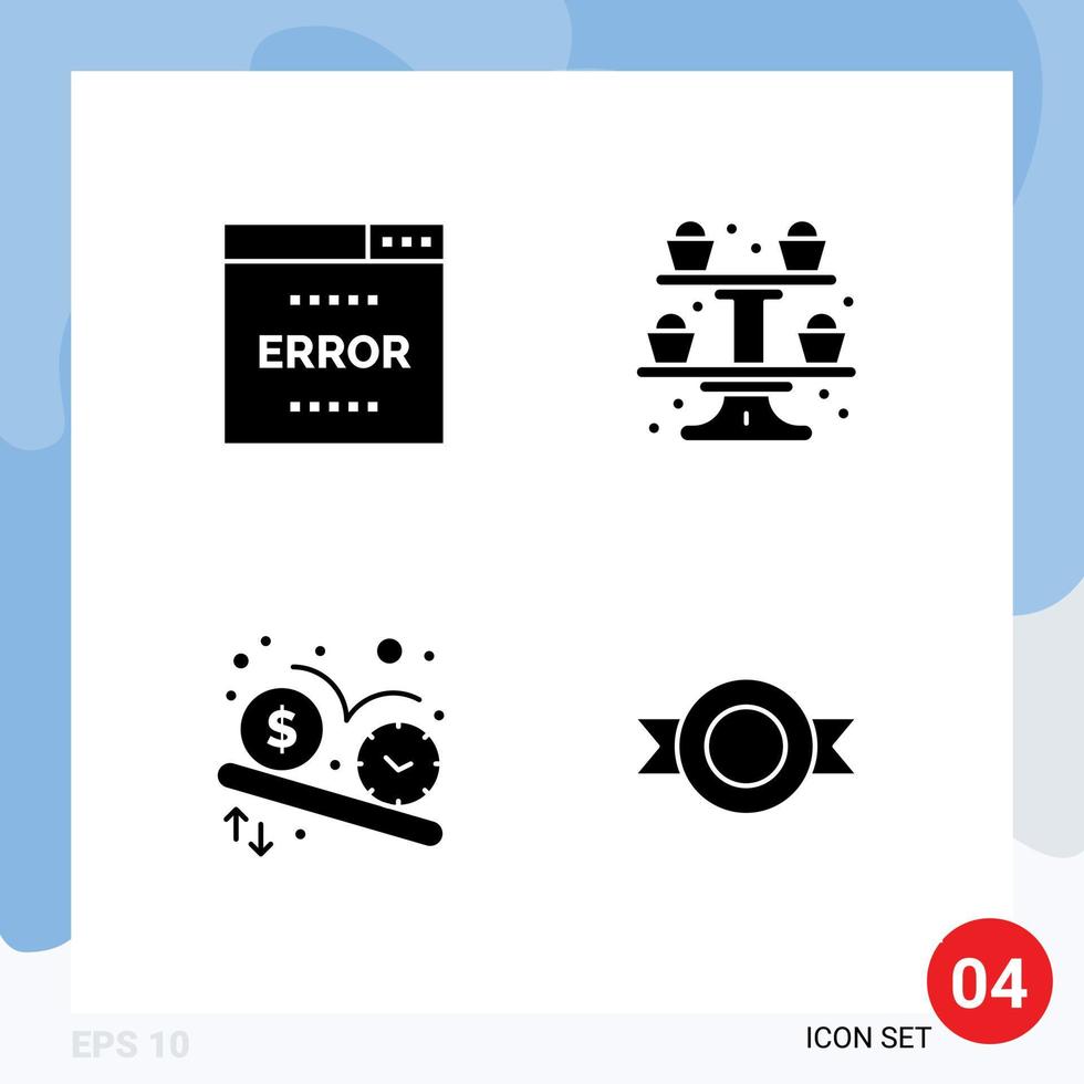 4 User Interface Solid Glyph Pack of modern Signs and Symbols of error deadline page cooking schedule Editable Vector Design Elements