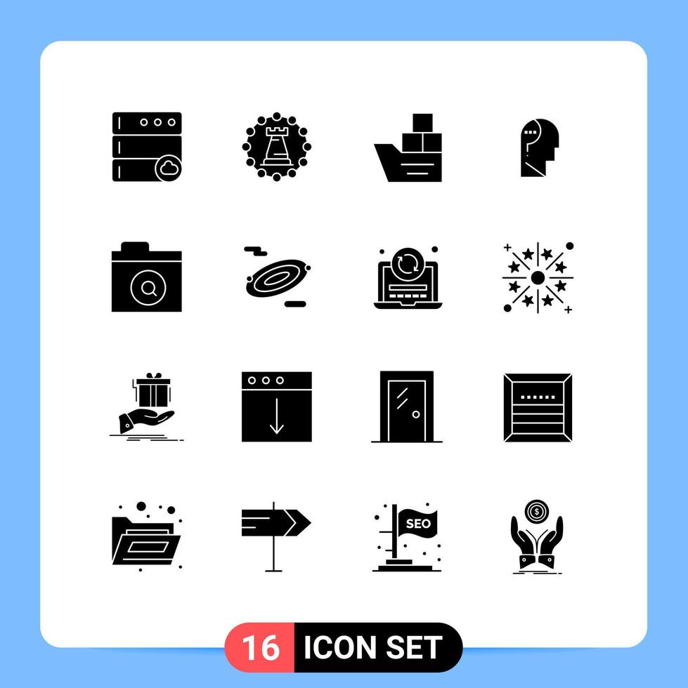 16 Universal Solid Glyph Signs Symbols of search confuse mind box confuse brain ship Editable Vector Design Elements