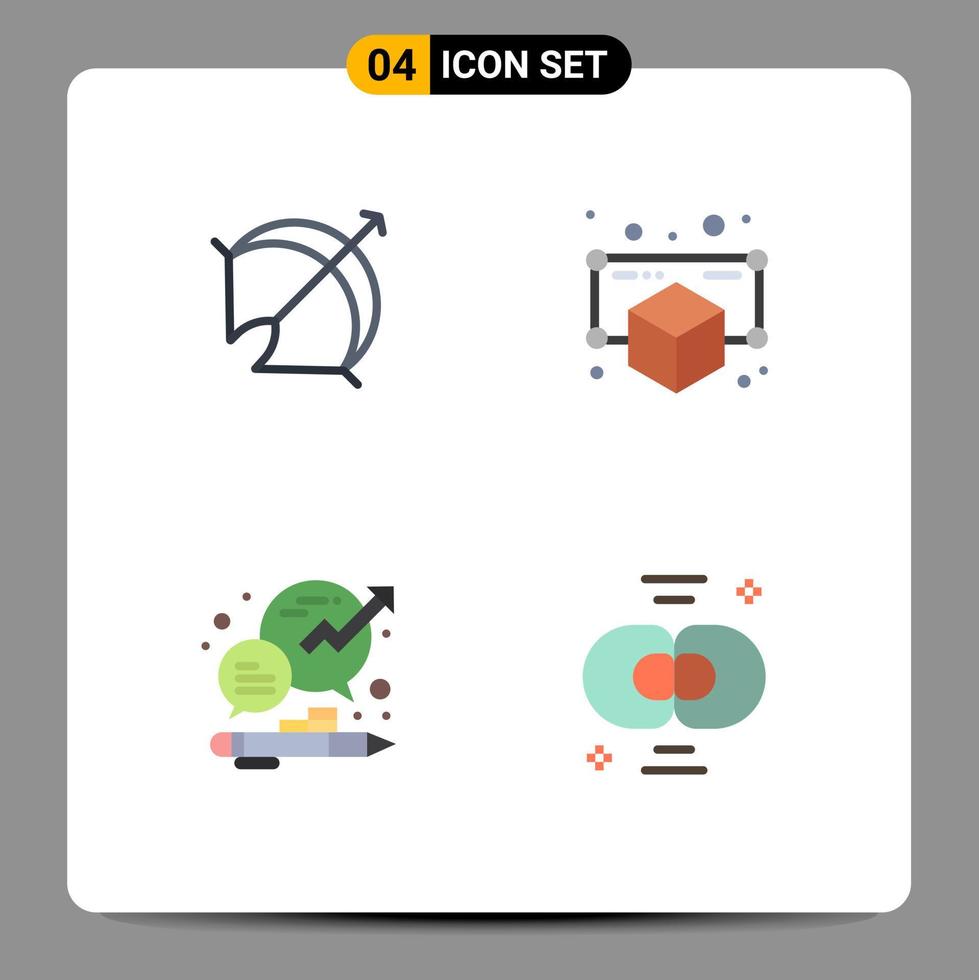 Set of 4 Commercial Flat Icons pack for archery business point model growth Editable Vector Design Elements