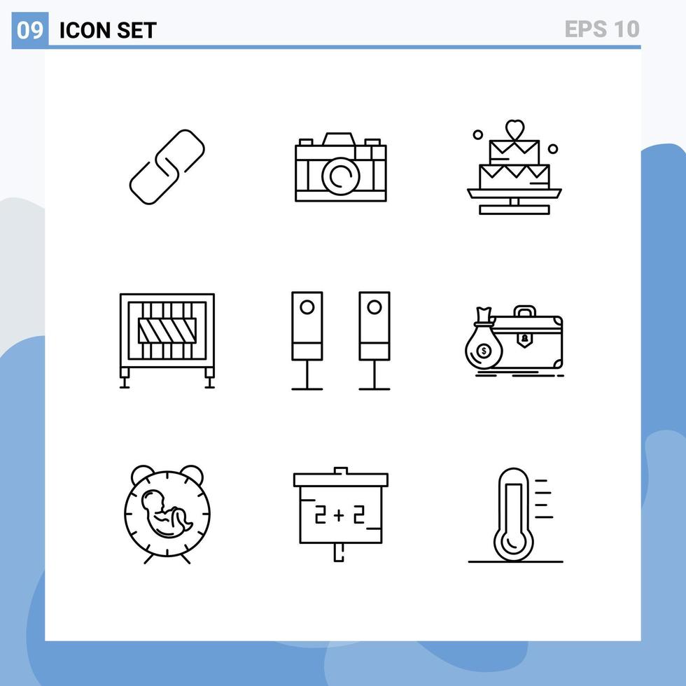 Modern Set of 9 Outlines and symbols such as sound appliances heart signaling crossing Editable Vector Design Elements