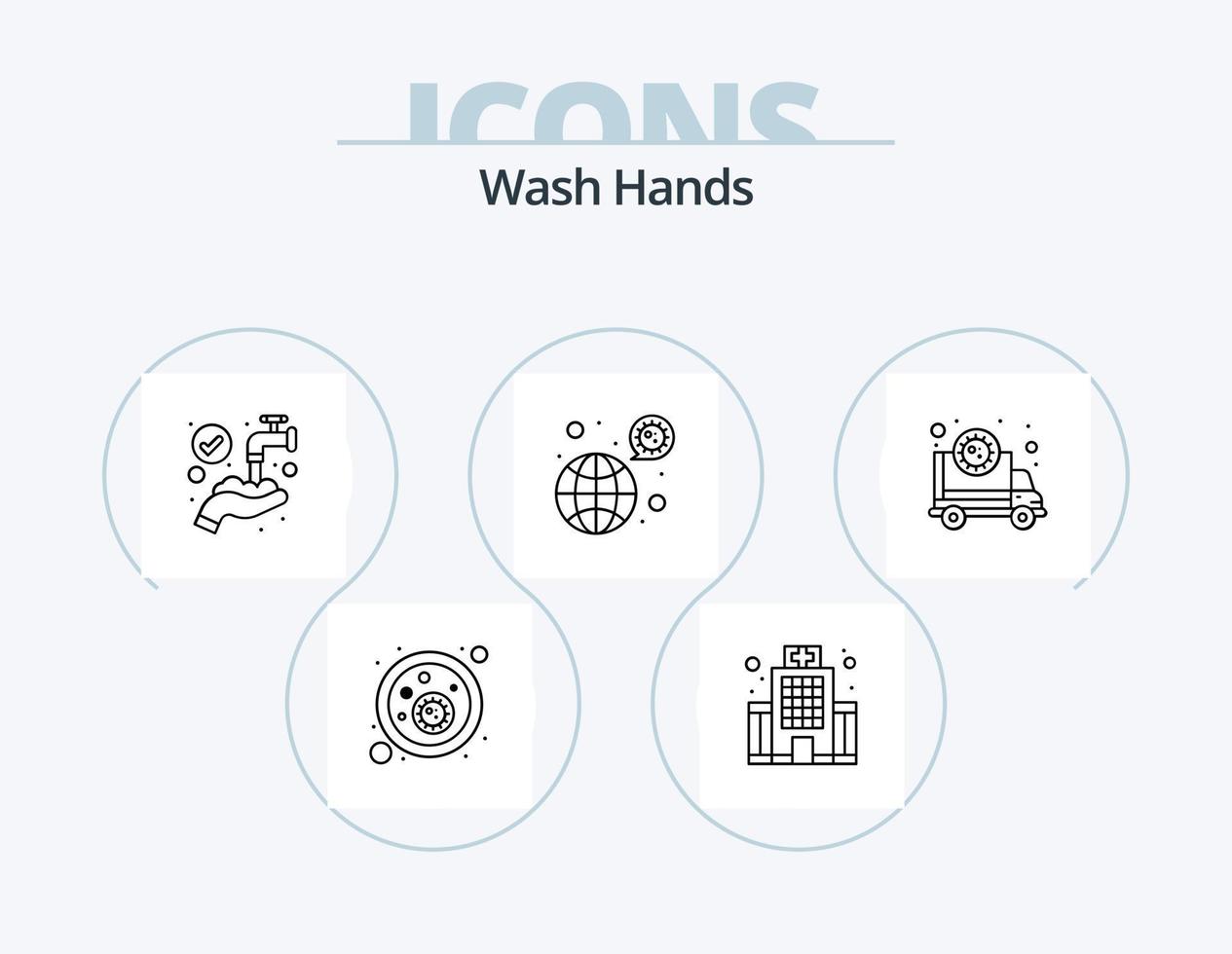 lavarse las manos línea icono paquete 5 diseño de iconos. expediente. cuidado de la salud. bacterias médico. edificio vector