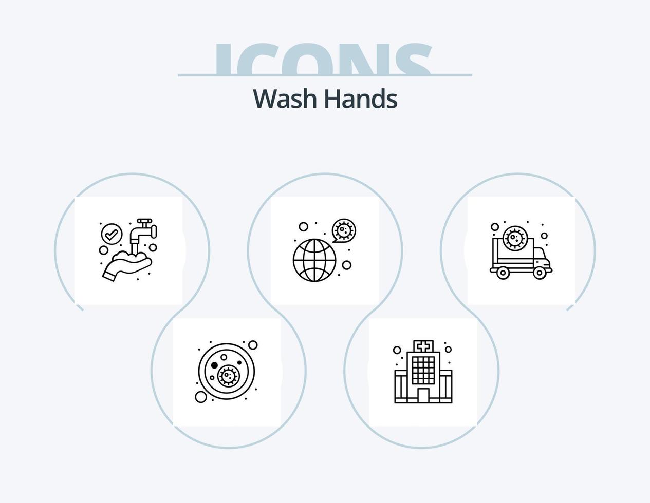 Wash Hands Line Icon Pack 5 Icon Design. file. healthcare. bacteria. medical. building vector
