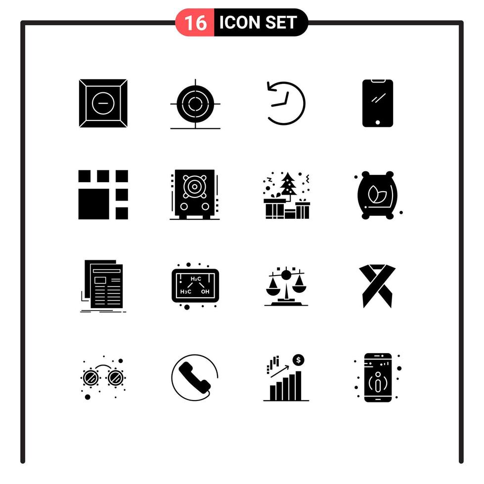 conjunto moderno de 16 pictogramas de glifos sólidos del logotipo de edición de imágenes elementos de diseño de vectores editables móviles para iphone