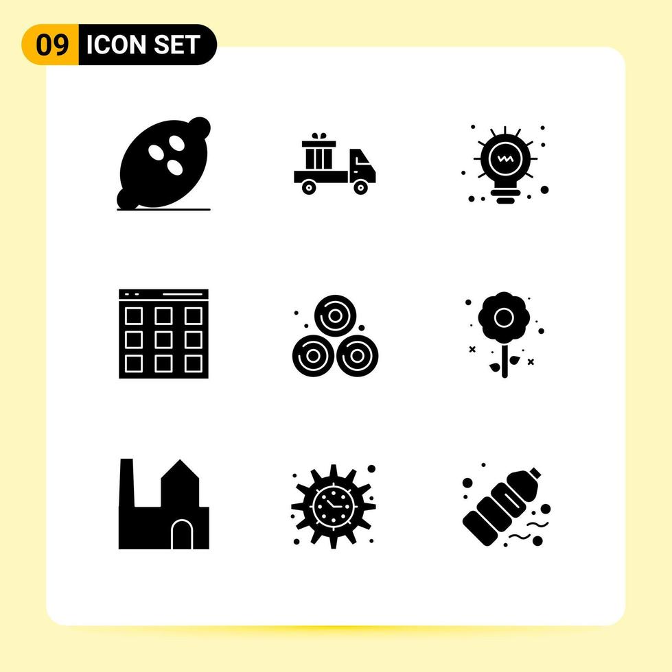 Set of 9 Modern UI Icons Symbols Signs for straw user truck isotope communication Editable Vector Design Elements