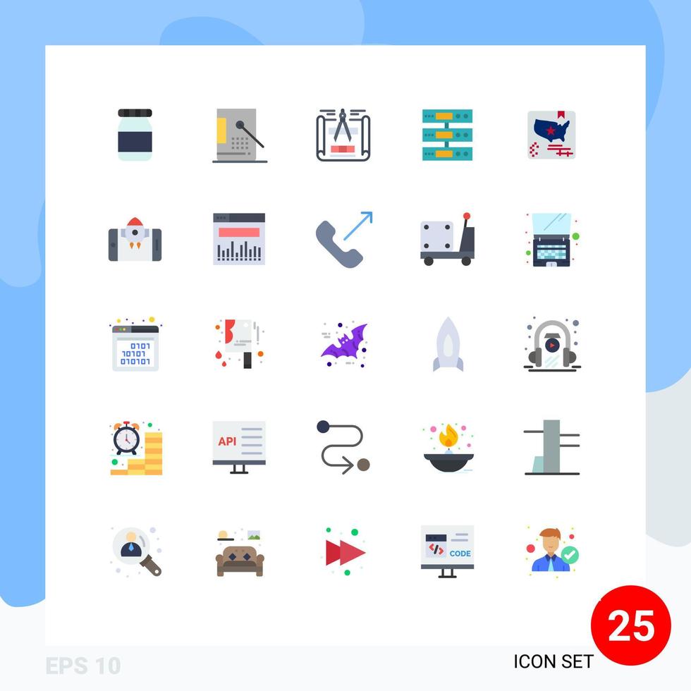 25 Universal Flat Color Signs Symbols of map american engineering design files storage Editable Vector Design Elements