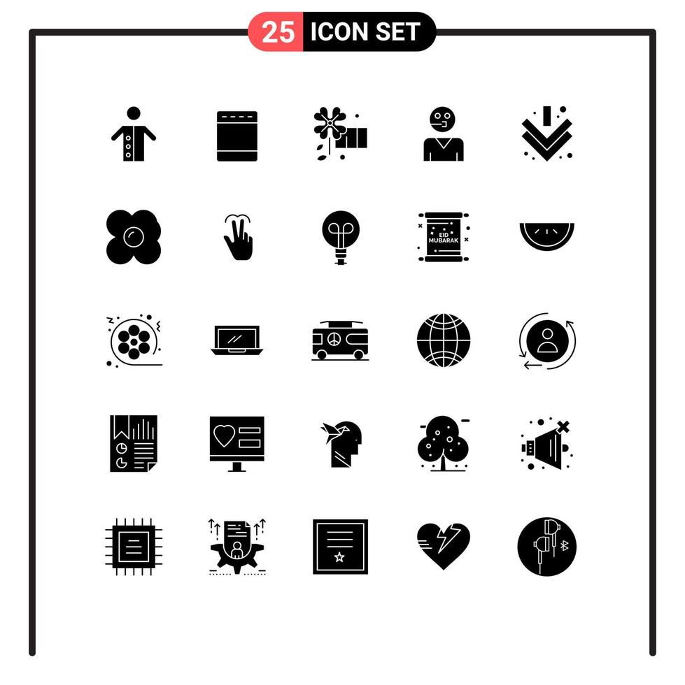 Pack of 25 Modern Solid Glyphs Signs and Symbols for Web Print Media such as arrow support oven service avatar Editable Vector Design Elements