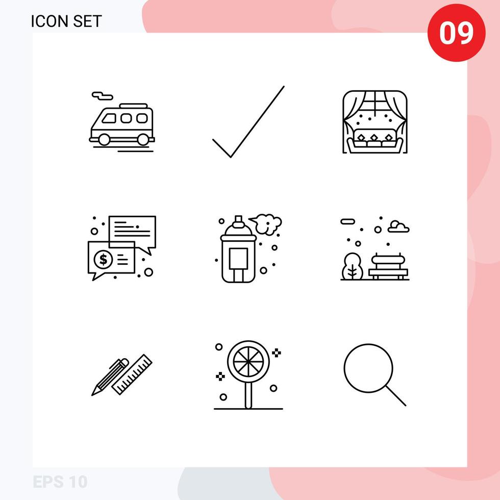 User Interface Pack of 9 Basic Outlines of arts spray window communication keynote Editable Vector Design Elements