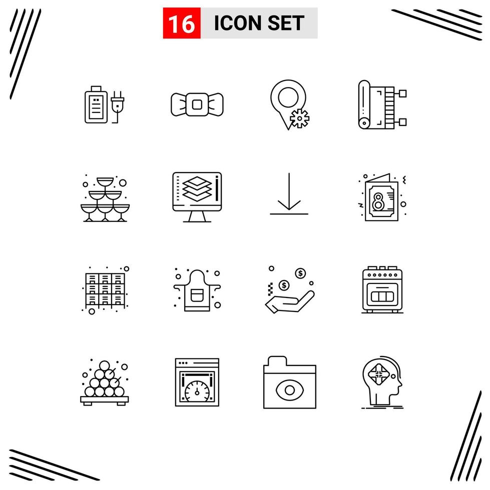 Universal Icon Symbols Group of 16 Modern Outlines of sparkling ramadan location prayer mat Editable Vector Design Elements