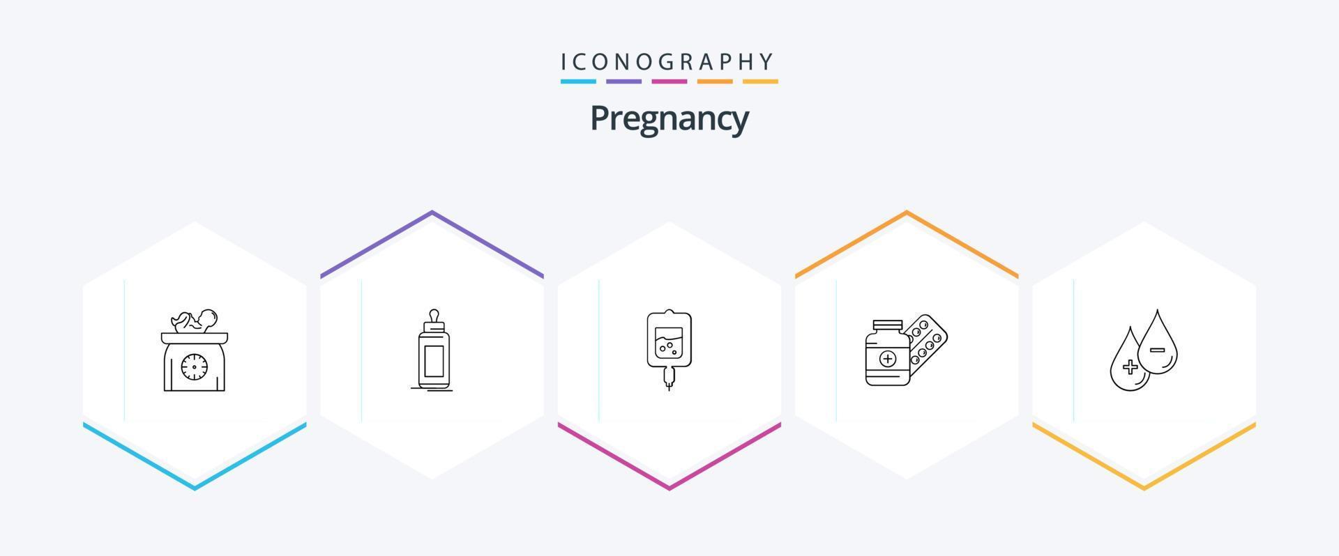 Pregnancy 25 Line icon pack including pill. baby. samples. test vector