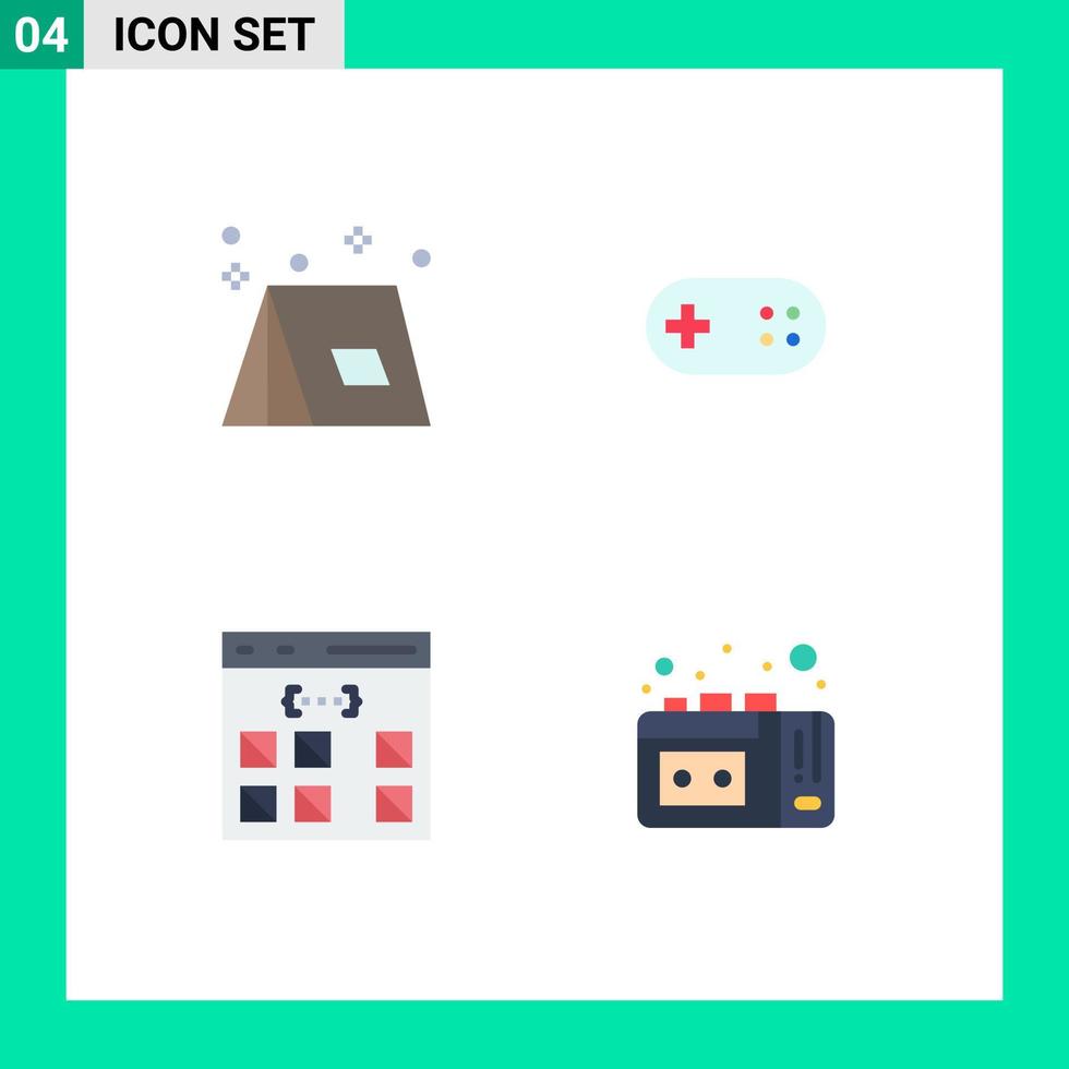 User Interface Pack of 4 Basic Flat Icons of camp app tent band develop Editable Vector Design Elements
