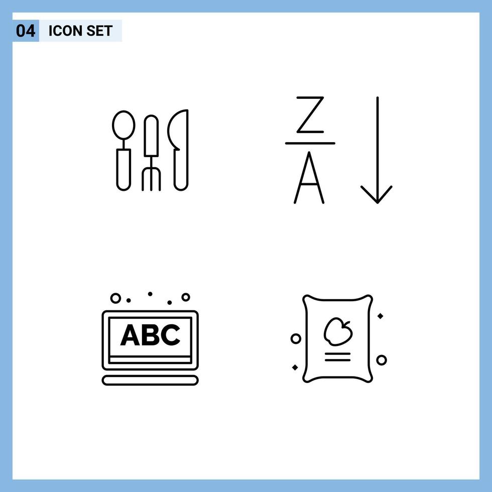Pictogram Set of 4 Simple Filledline Flat Colors of cutlery online travel sort farming Editable Vector Design Elements