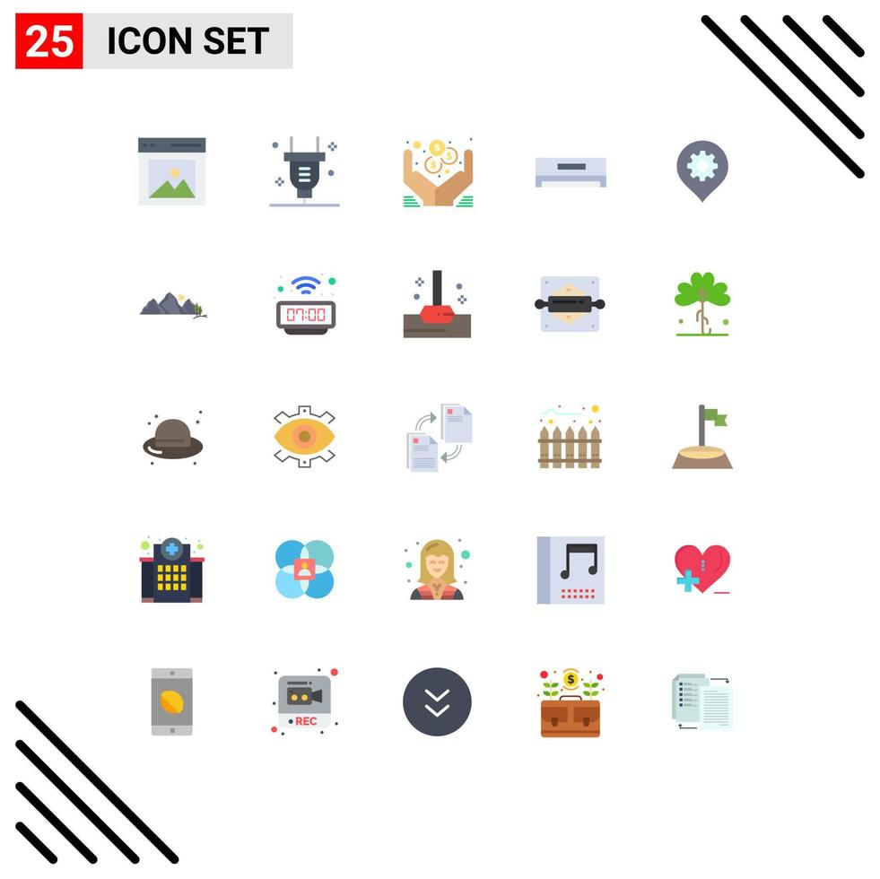 Group of 25 Flat Colors Signs and Symbols for gear electric electricity cooling online Editable Vector Design Elements
