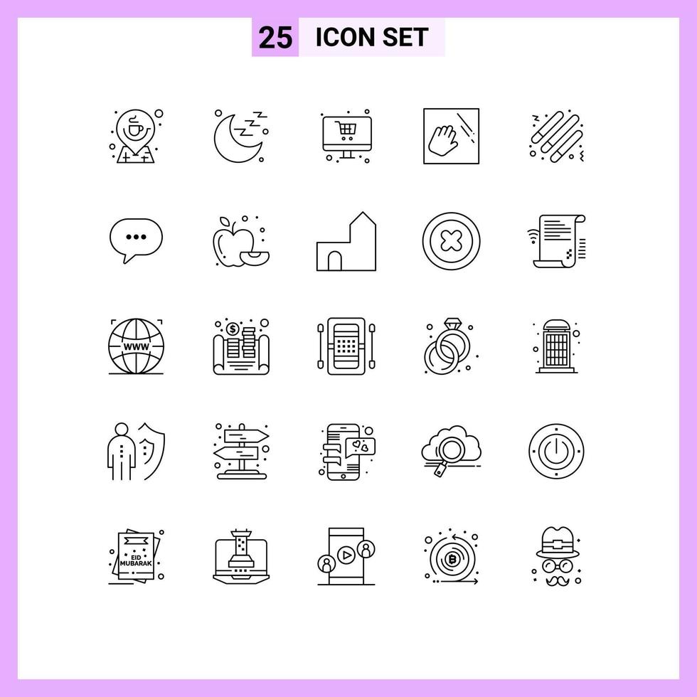 Pack of 25 Modern Lines Signs and Symbols for Web Print Media such as night housekeeping online hand cleaning Editable Vector Design Elements