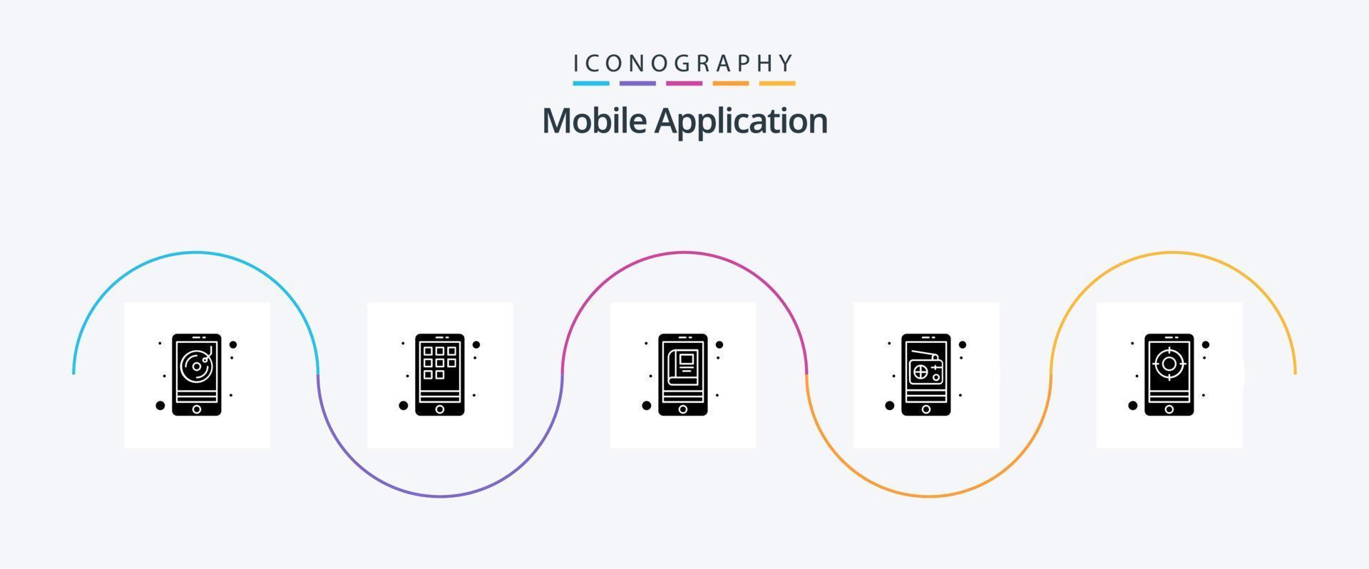 paquete de iconos de glifo 5 de aplicación móvil que incluye el objetivo. aplicación radio. comunicación vector