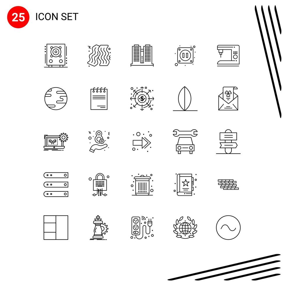 Mobile Interface Line Set of 25 Pictograms of machine electric office coffee electricity Editable Vector Design Elements