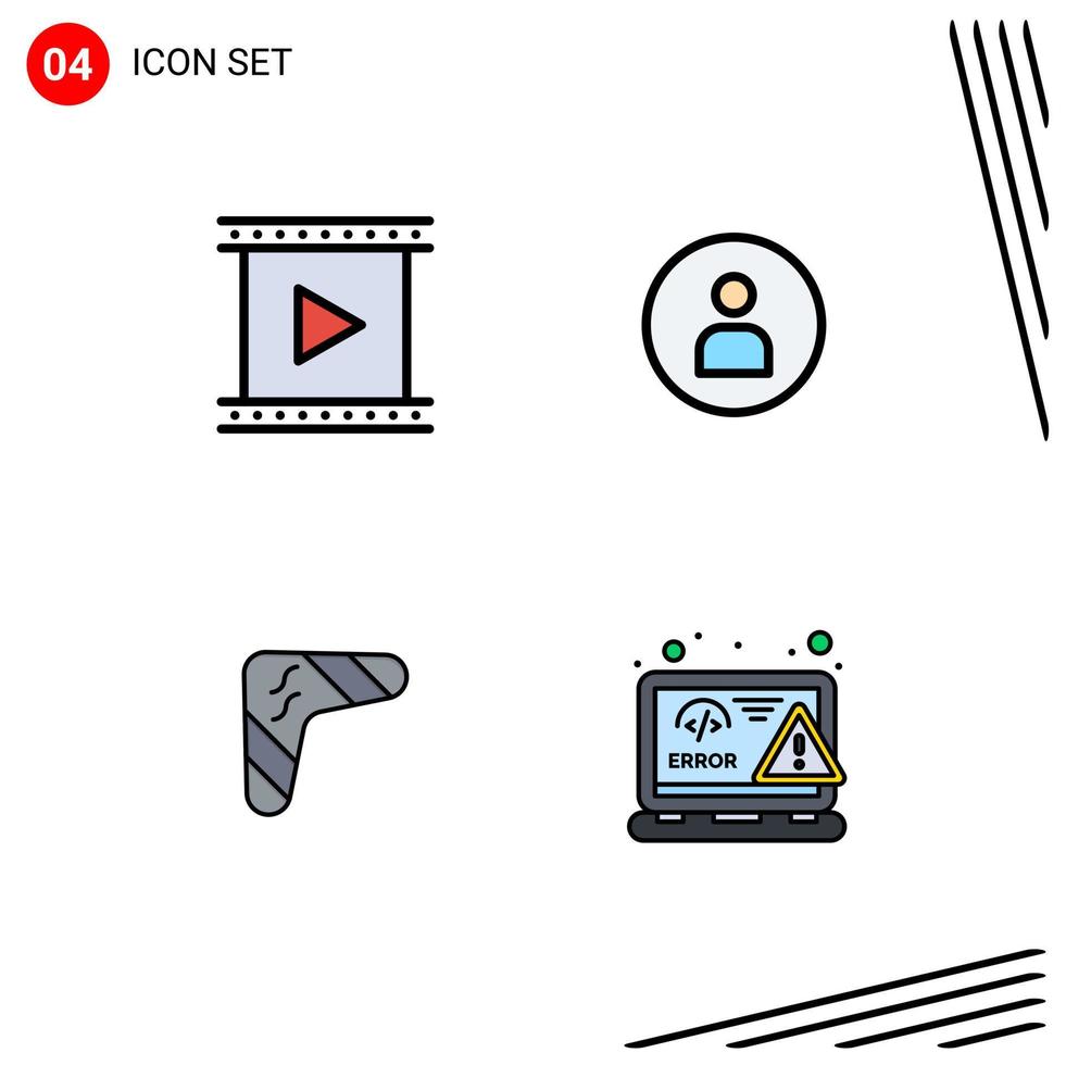 conjunto de 4 iconos de interfaz de usuario modernos símbolos signos para cámara australia película trabajador boomerang elementos de diseño vectorial editables vector