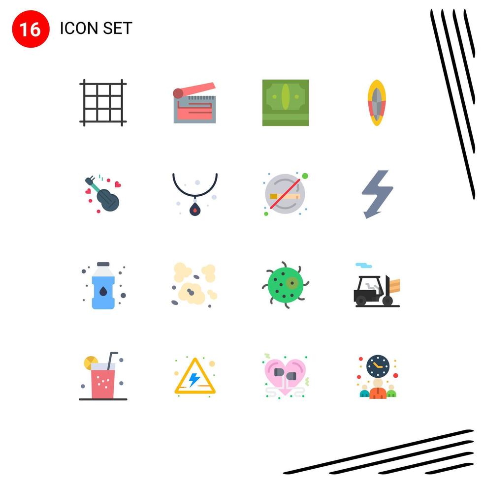 conjunto de 16 iconos modernos de ui símbolos signos para música guitarra finanzas surf deportes paquete editable de elementos de diseño de vectores creativos