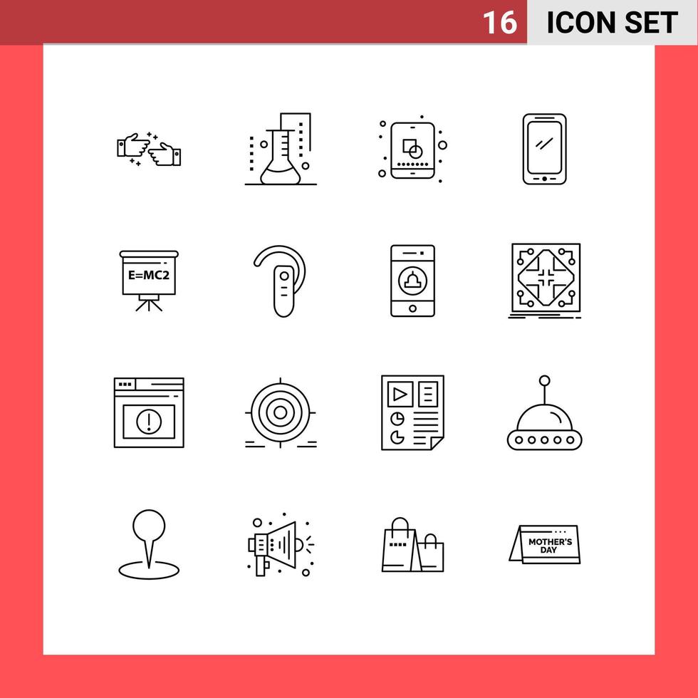 Stock Vector Icon Pack of 16 Line Signs and Symbols for iphone mobile scientific research smart phone creative Editable Vector Design Elements