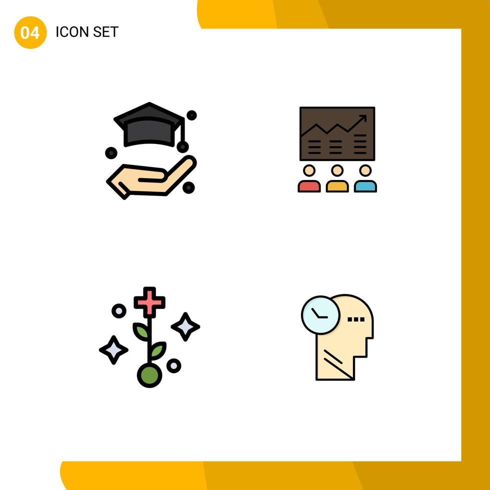 4 Filledline Flat Color concept for Websites Mobile and Apps education success team chart healthcare Editable Vector Design Elements